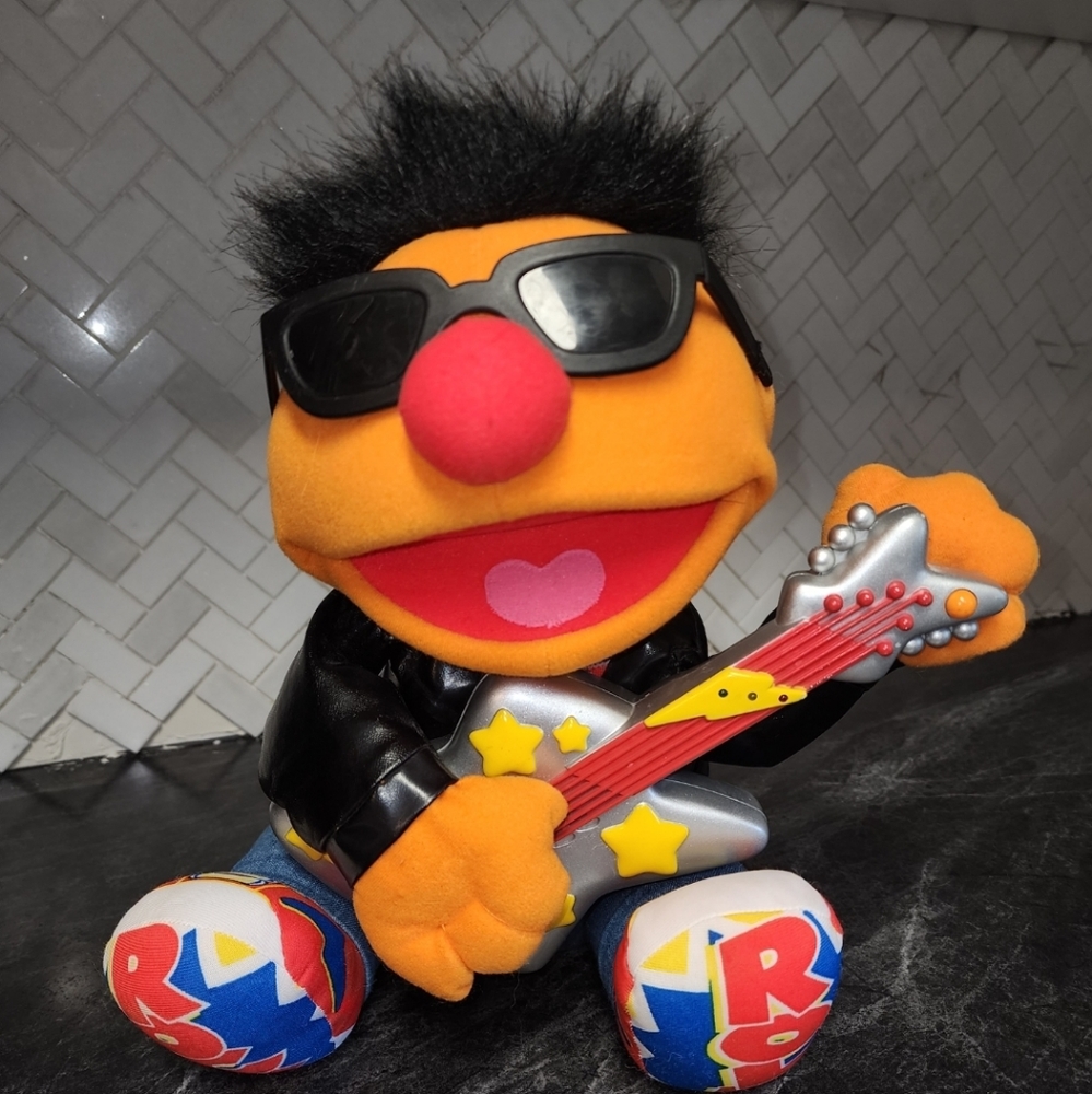 1998 Tyco Sesame Street Rock & Roll Ernie  13" Plush Doll playing Guitar sings
